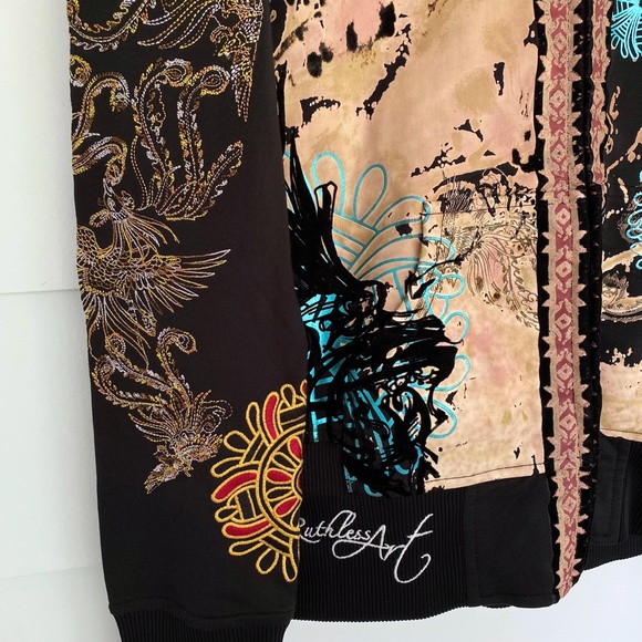 Ruthless Art Embroidered Rhinestone Embellished Black Hoodie Medium - Picture 9 of 17